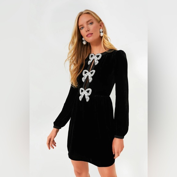 SOLD Saloni Black Camille Bows Mini Dress - Picture 2 of 10